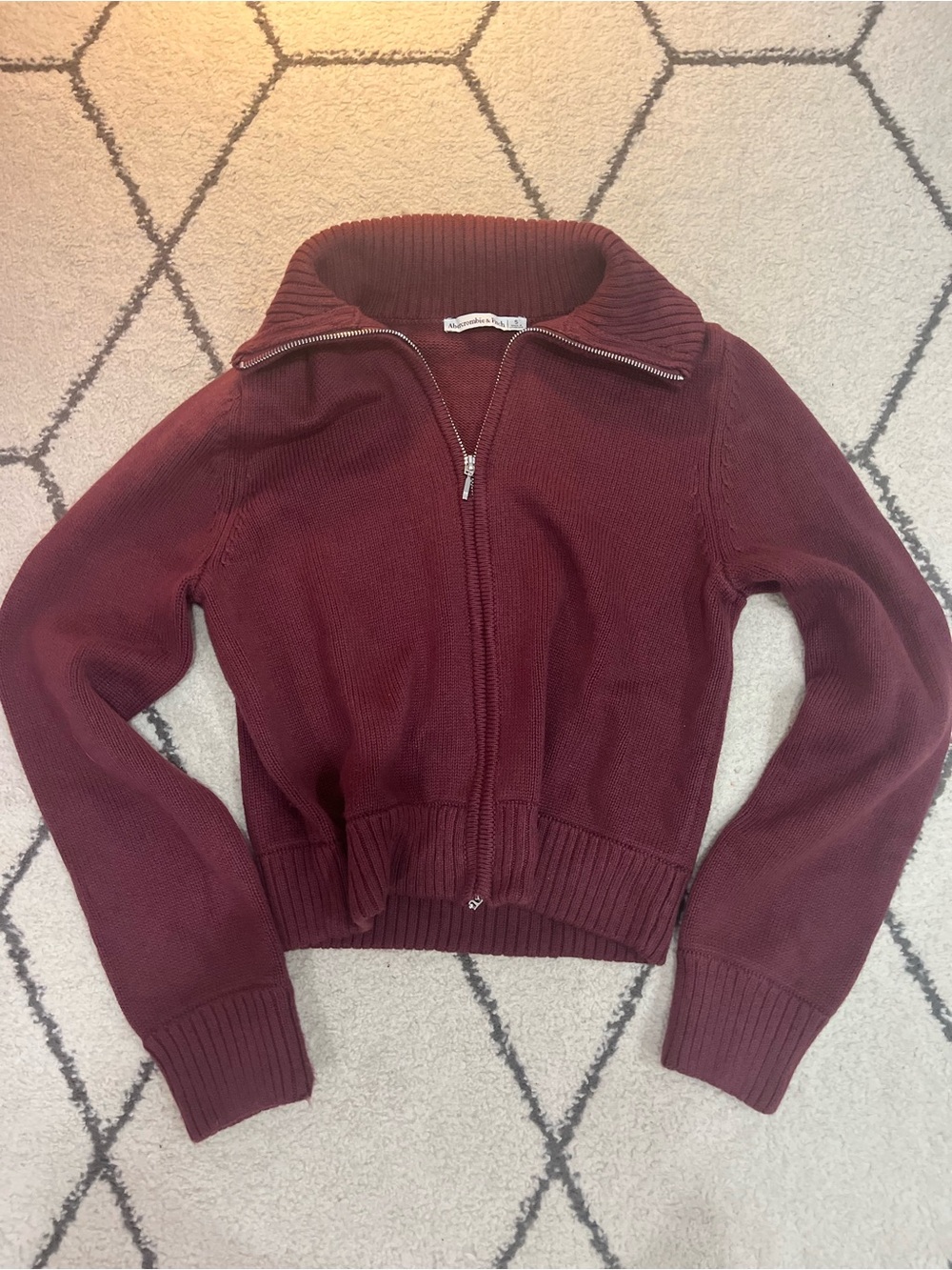 Abercrombie Maroon Zip-Up Ribbed Collar Sweater